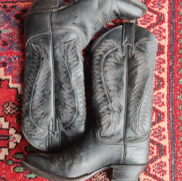 Vintage - Black leather Cowboy boots 'Justin' Very Good condition. Leather sole. - Picture 1 of 16